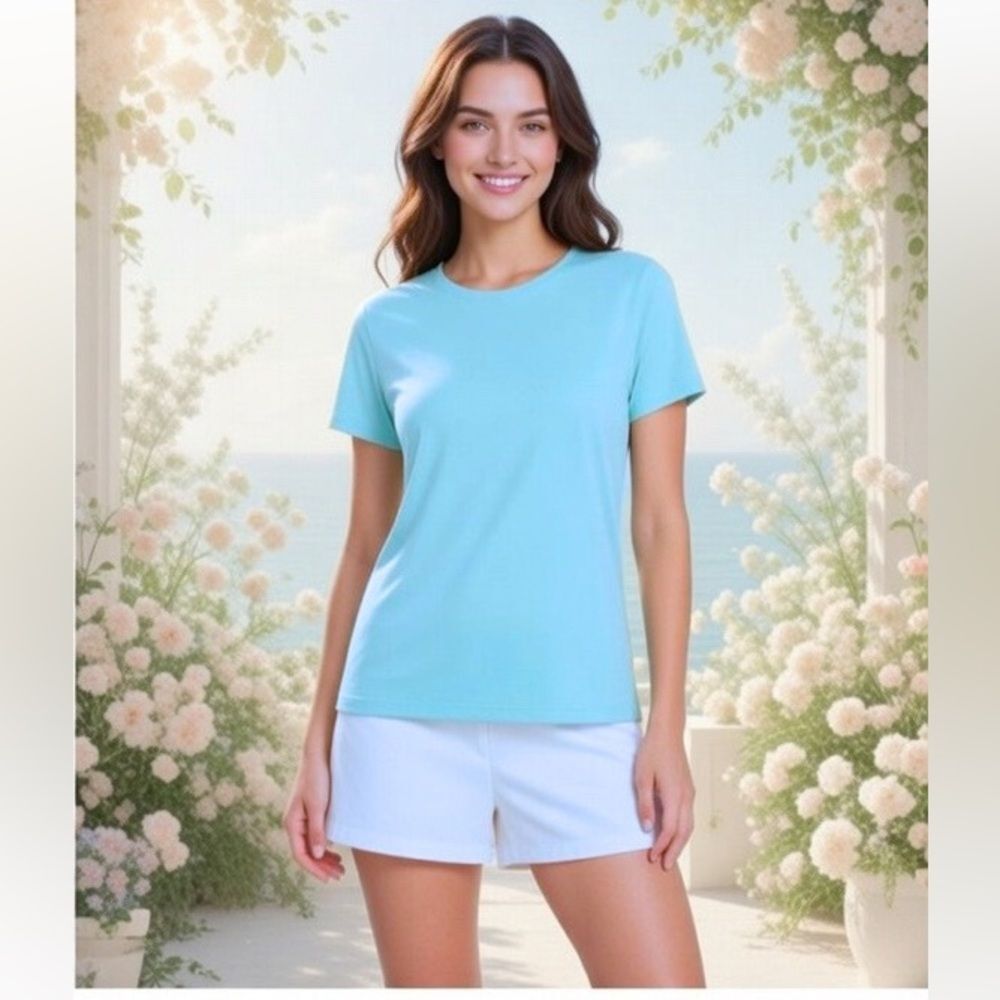 J. Crew Women Green Fine Rib Cotton Tee t-shirt sea foam Sz XL NWT